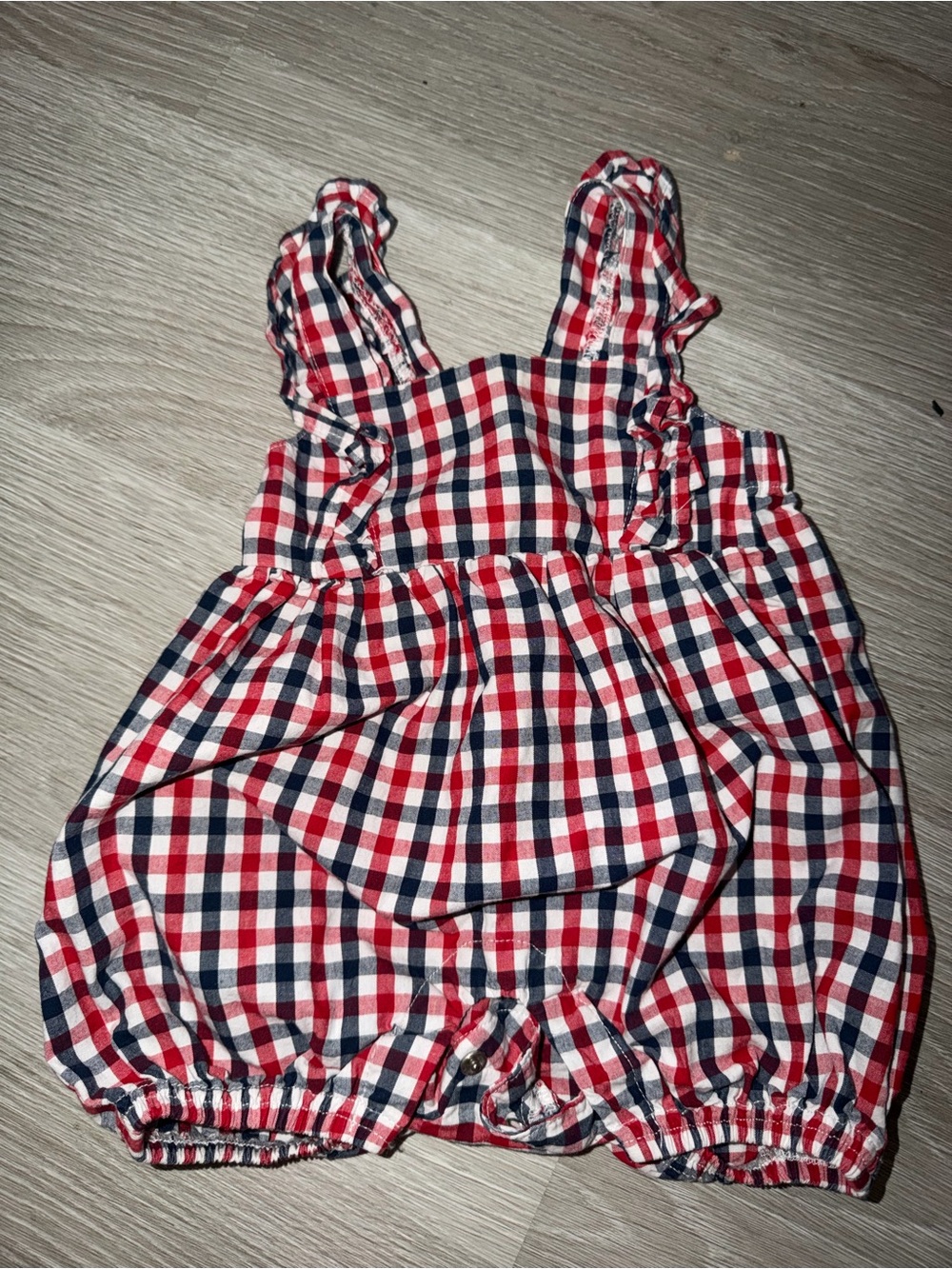 Girls Red, White & Navy Gingham Bubble Romper with Ruffle Straps